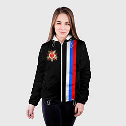 Куртка с капюшоном женская Великая отечественная - триколор полосы, цвет: 3D-белый — фото 2