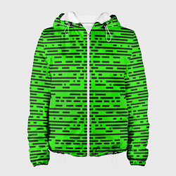 Куртка с капюшоном женская Чёрные полосы на зелёном фоне, цвет: 3D-белый