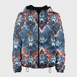 Куртка с капюшоном женская Волчки эпичный паттерн, цвет: 3D-черный
