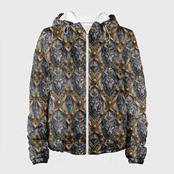 Куртка с капюшоном женская Объемные узоры и волки, цвет: 3D-белый