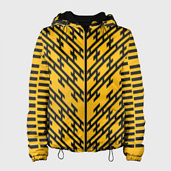 Куртка с капюшоном женская Чёрные полосы на жёлтом фоне, цвет: 3D-черный