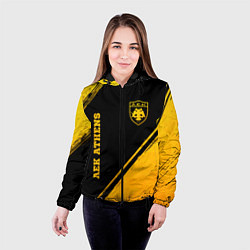 Куртка с капюшоном женская AEK Athens - gold gradient вертикально, цвет: 3D-черный — фото 2