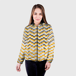 Куртка с капюшоном женская Чёрные и жёлтые полосы на белом фоне, цвет: 3D-черный — фото 2
