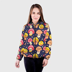 Куртка с капюшоном женская Веселые грибочки паттерн, цвет: 3D-черный — фото 2