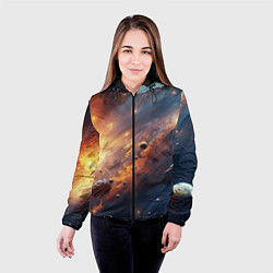 Куртка с капюшоном женская Вселенная и планеты, цвет: 3D-черный — фото 2