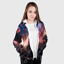 Куртка с капюшоном женская Абстрактная пирамида космическая, цвет: 3D-белый — фото 2