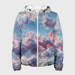 Куртка с капюшоном женская Сказочные облака патерн, цвет: 3D-белый