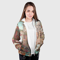 Куртка с капюшоном женская Город в восточном стиле, цвет: 3D-белый — фото 2
