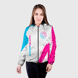 Куртка с капюшоном женская Leicester City neon gradient style вертикально, цвет: 3D-черный — фото 2