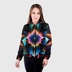 Куртка с капюшоном женская Графические лепестки радужные, цвет: 3D-черный — фото 2