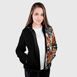 Куртка с капюшоном женская Тату ирезуми дракона тигр лис и самурай, цвет: 3D-черный — фото 2