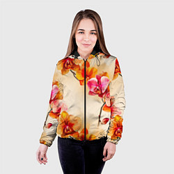 Куртка с капюшоном женская Оранжевые орхидеи акварельные, цвет: 3D-черный — фото 2
