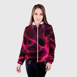 Куртка с капюшоном женская Неоновая яркая геометрическая абстракция со светом, цвет: 3D-белый — фото 2