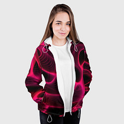 Куртка с капюшоном женская Неоновая яркая геометрическая абстракция со светом, цвет: 3D-белый — фото 2