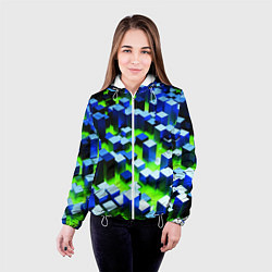 Куртка с капюшоном женская Синие блоки в зеленом тумане, цвет: 3D-белый — фото 2