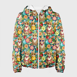 Куртка с капюшоном женская Лето и коты на отдыхе, цвет: 3D-белый