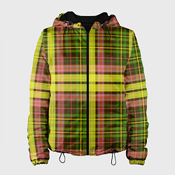 Куртка с капюшоном женская Зелено-красная клетка, цвет: 3D-черный