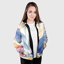 Куртка с капюшоном женская Акварельные перья, цвет: 3D-черный — фото 2