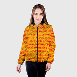 Куртка с капюшоном женская Яркий красно-жёлтый абстарктный полосатый, цвет: 3D-черный — фото 2