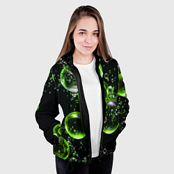 Куртка с капюшоном женская Зеленые пузыри на черном, цвет: 3D-черный — фото 2