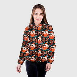 Куртка с капюшоном женская Разноцветный орнамент лисы паттерном, цвет: 3D-черный — фото 2
