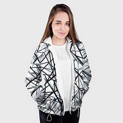 Куртка с капюшоном женская Чёрные хаотичные линии на белом фоне, цвет: 3D-белый — фото 2