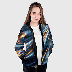 Куртка с капюшоном женская Синяя обтекаемая текстура, цвет: 3D-черный — фото 2