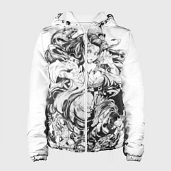 Куртка с капюшоном женская Клинок рассекающий демонов Незуко чб, цвет: 3D-белый