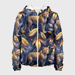 Женская куртка Леопард с золотыми листьями паттерны