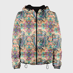 Куртка с капюшоном женская Узор из котов и мандалы, цвет: 3D-черный