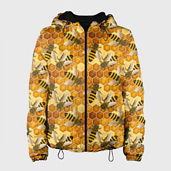 Куртка с капюшоном женская Соты со пчелами, цвет: 3D-черный
