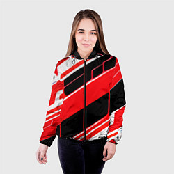 Куртка с капюшоном женская Красно-белые полосы и чёрный фон, цвет: 3D-черный — фото 2
