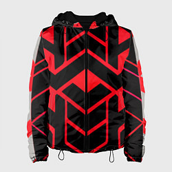 Куртка с капюшоном женская Красные полосы на чёрном фоне, цвет: 3D-черный