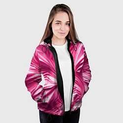 Куртка с капюшоном женская Розовые ломанные линии, цвет: 3D-черный — фото 2