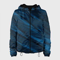 Куртка с капюшоном женская Полосатый чёрно-синий, цвет: 3D-черный