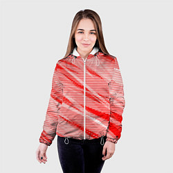 Куртка с капюшоном женская Полосатый красно-белый, цвет: 3D-белый — фото 2
