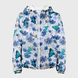 Куртка с капюшоном женская Васильковый узор, цвет: 3D-белый