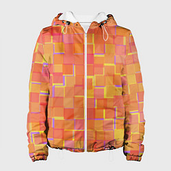 Куртка с капюшоном женская Россыпь оранжевых квадратов, цвет: 3D-белый