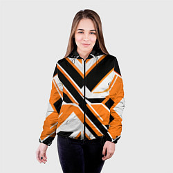 Куртка с капюшоном женская Чёрно-оранжевые широкие линии на белом фоне, цвет: 3D-черный — фото 2
