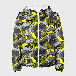 Куртка с капюшоном женская Шестиугольная текстура желтого камуфляжа, цвет: 3D-белый