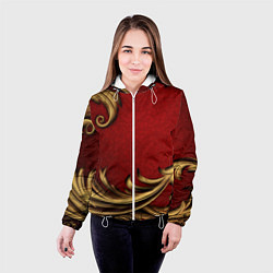 Куртка с капюшоном женская Классический золотой узор на красном бархате, цвет: 3D-белый — фото 2