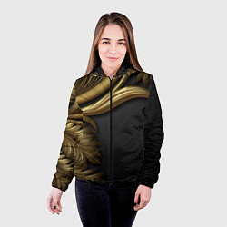 Куртка с капюшоном женская Золотые объемные листья на черном, цвет: 3D-черный — фото 2