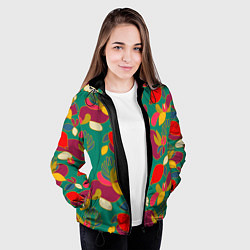 Куртка с капюшоном женская Ягодно-цветочная абстракция, цвет: 3D-черный — фото 2