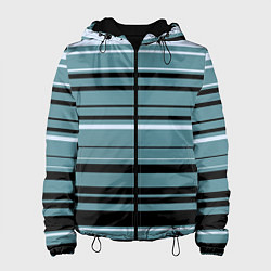 Куртка с капюшоном женская Тёмный голубой в полоску, цвет: 3D-черный