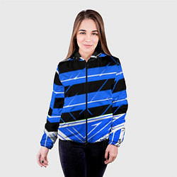 Куртка с капюшоном женская Чёрно-белые полосы на синем фоне, цвет: 3D-черный — фото 2