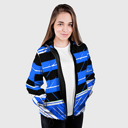 Куртка с капюшоном женская Чёрно-белые полосы на синем фоне, цвет: 3D-черный — фото 2