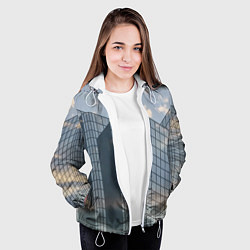 Куртка с капюшоном женская Городское небо и зеркальная многоэтажка, цвет: 3D-белый — фото 2