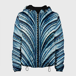 Куртка с капюшоном женская Вышивка линий на джинсах, цвет: 3D-черный