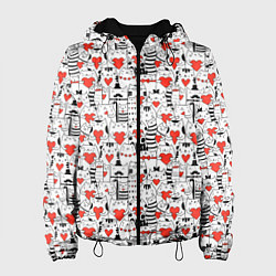 Куртка с капюшоном женская Котики держат сердечки, цвет: 3D-черный