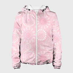 Куртка с капюшоном женская Розовый цветочный паттерн, цвет: 3D-белый